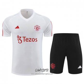 Chandal del Manchester United 2023-2024 Manga Corta Blanco - Pantalon Corto