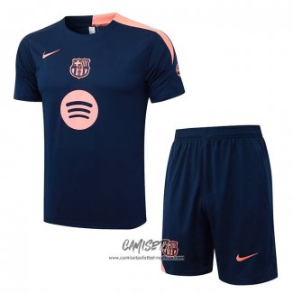Chandal del Barcelona 2025-2026 Manga Corta Azul - Pantalon Corto Rosa