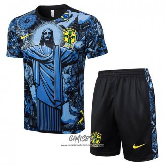 Chandal del Brasil Jesus 2024-2025 Manga Corta Azul - Pantalon Corto