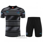 Chandal del Manchester City 2022-2023 Manga Corta Negro - Pantalon Corto