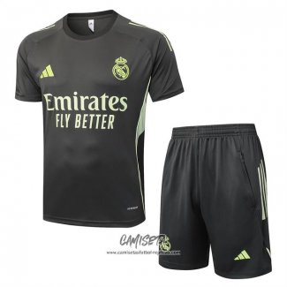 Chandal del Real Madrid 2025-2026 Manga Corta Gris Verde - Pantalon Corto