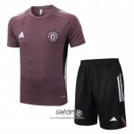 Chandal del Manchester United 2025-2026 Manga Corta Marron - Pantalon Corto