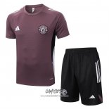 Chandal del Manchester United 2025-2026 Manga Corta Marron - Pantalon Corto