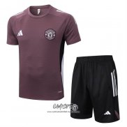 Chandal del Manchester United 2025-2026 Manga Corta Marron - Pantalon Corto