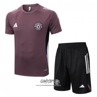Chandal del Manchester United 2025-2026 Manga Corta Marron - Pantalon Corto