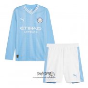 Primera Camiseta Manchester City 2023-2024 Nino Manga Larga