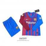 Primera Camiseta Barcelona 2021-2022 Nino Manga Larga