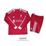 Primera Camiseta Liverpool 2025-2026 Nino Manga Larga