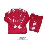 Primera Camiseta Liverpool 2025-2026 Nino Manga Larga
