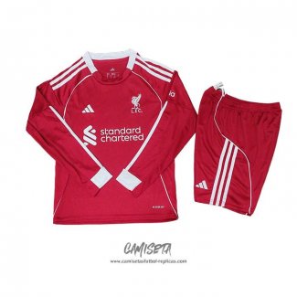 Primera Camiseta Liverpool 2025-2026 Nino Manga Larga