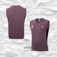 Camiseta de Entrenamiento Manchester United 2025-2026 Sin Mangas Rojo Purpura