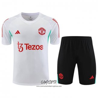 Chandal del Manchester United 2023-2024 Manga Corta Blanco - Pantalon Corto