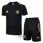 Chandal del Manchester United 2025-2026 Manga Corta Negro - Pantalon Corto