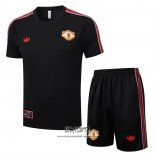 Chandal del Manchester United 2025-2026 Manga Corta Negro - Pantalon Corto