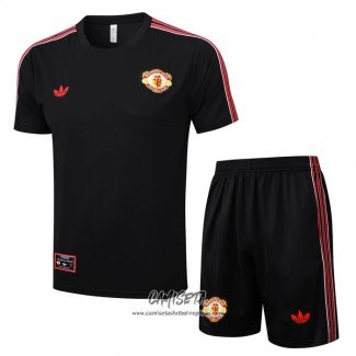 Chandal del Manchester United 2025-2026 Manga Corta Negro - Pantalon Corto