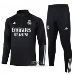 Chandal de Sudadera del Real Madrid 2023-2024 Negro y Blanco