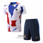 Chandal del Francia 2022-2023 Manga Corta Blanco Rojo - Pantalon Corto Azul