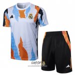 Chandal del Real Madrid 2024-2025 Manga Corta Blanco y Amarillo - Pantalon Corto