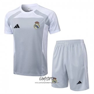 Chandal del Real Madrid 2025-2026 Manga Corta Gris - Pantalon Corto