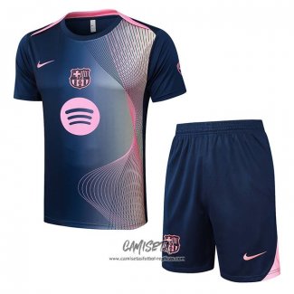 Chandal del Barcelona 2025-2026 Manga Corta Azul - Pantalon Corto Rosa