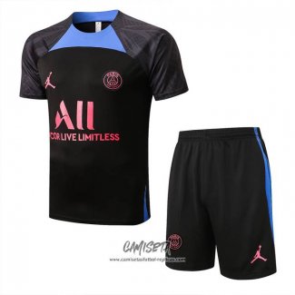 Chandal del Paris Saint-Germain Jordan 2022-2023 Manga Corta Negro y Azul - Pantalon Corto