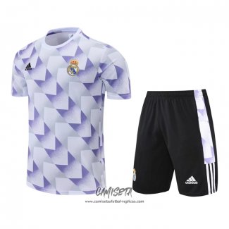 Chandal del Real Madrid 2022-2023 Manga Corta Blanco y Purpura - Pantalon Corto