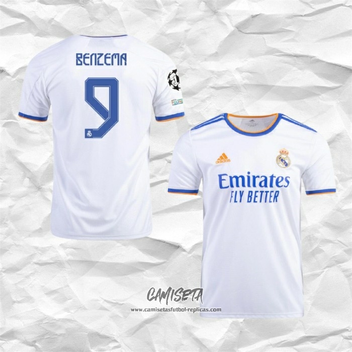 Tallas de adulto y niño. Primera camiseta réplica oficial autorizada Roger's Camiseta de fútbol Karim Benzema temporada 2021 2022 Camiseta blanca número 9 